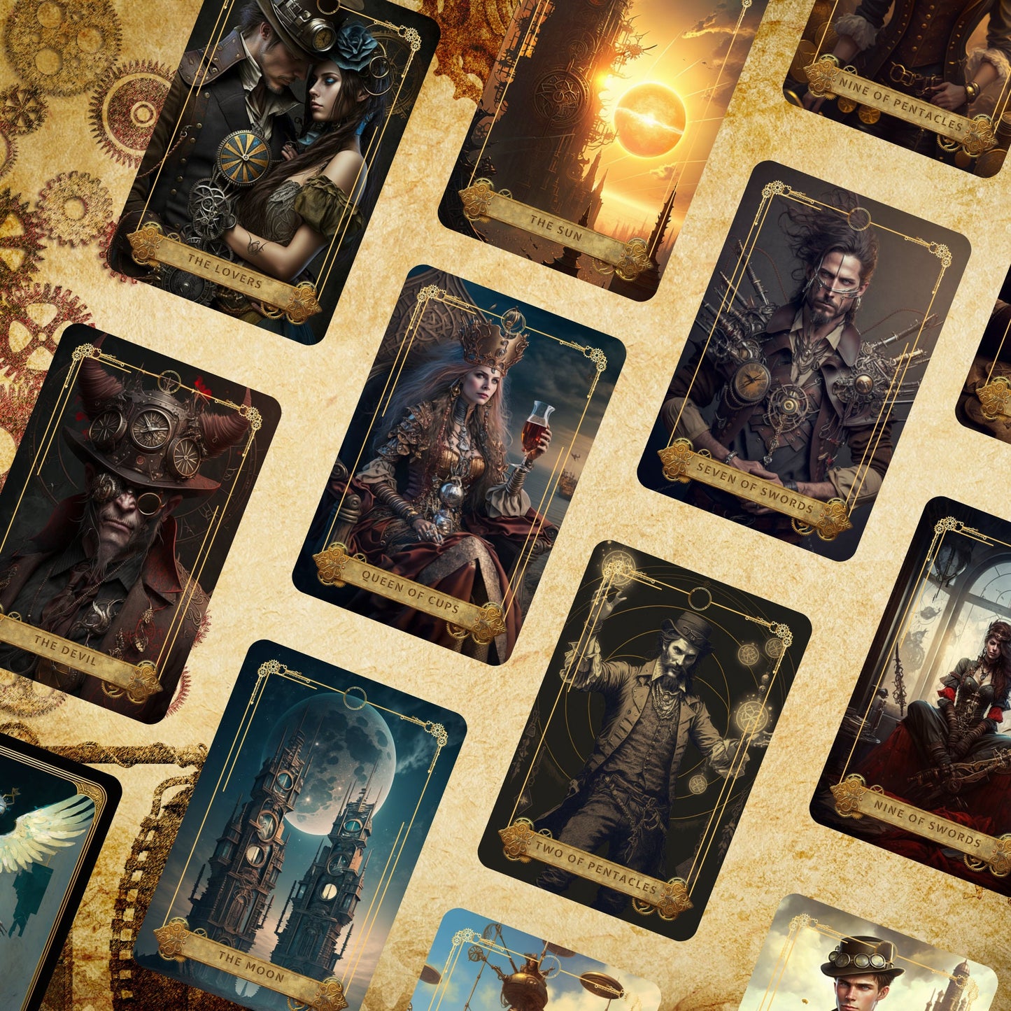 STEAMPUNK TAROT DECK, 78 Tarot Cards, Tarot deck  Guidebook, Tarot, Oracle Deck, Unique tarot deck,tarot cards,steampunk tarot,beginner